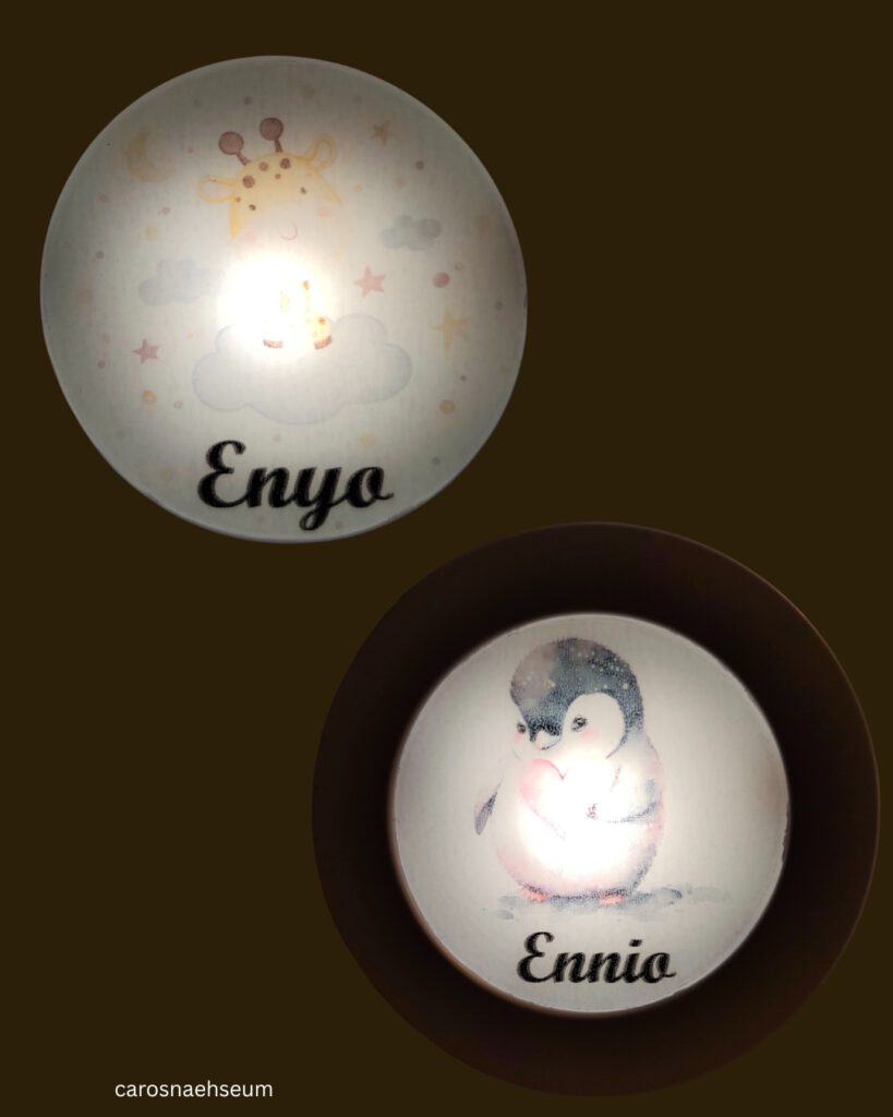 Personalisiertes Nachtlicht für Enyo und Ennio.
